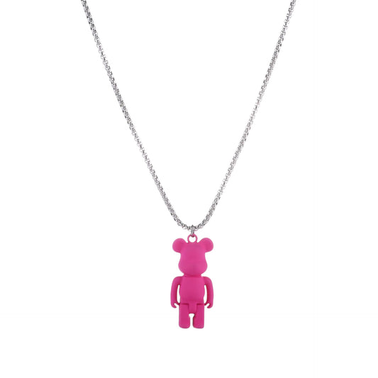Brass necklace with fuchsia teddy bear - w144