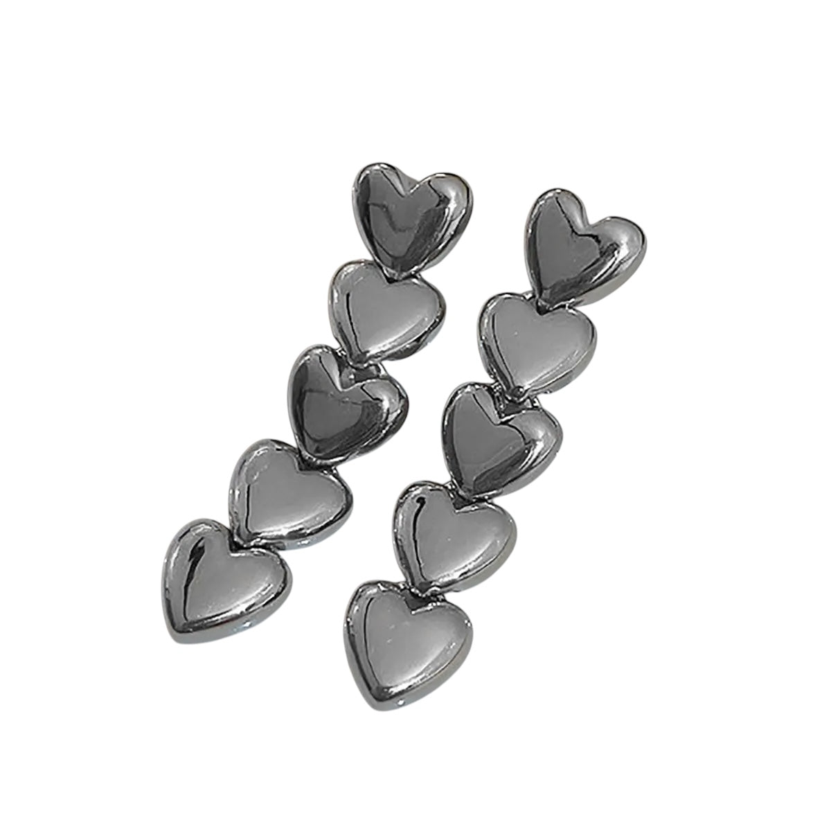 Brass long earring with hearts - w156