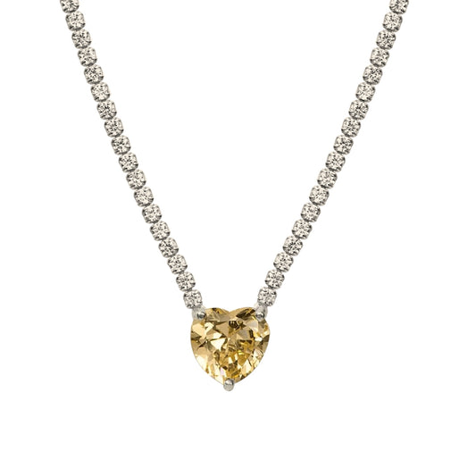 Brass necklace with yellow heart - w241