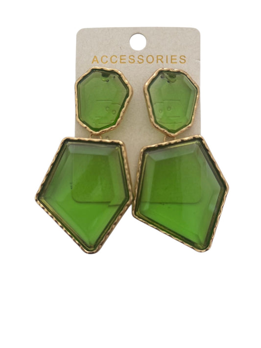 Brass earrings with green acrylic - w375