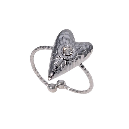 Ring steel silver heart - R155