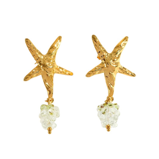 Σκουλαρίκια ατσάλινα με αστερία και σταφύλια -