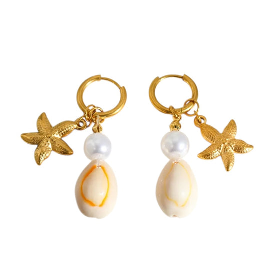 Σκουλαρίκια ατσάλινα με αστερίες και κοχύλι -