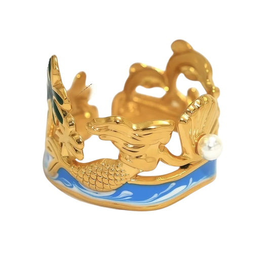 Inel de oțel sirenă și ocean -