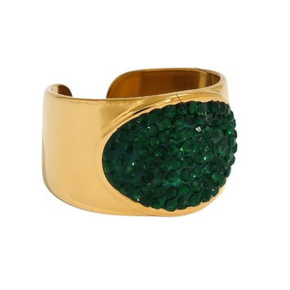 Δαχτυλίδι ατσάλινο με πράσινες πέτρες - R080