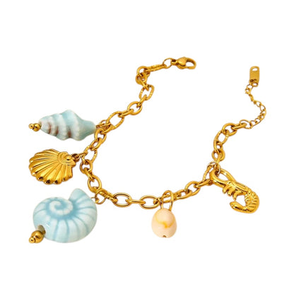 Steel Bracelet with Hanging Blue Shells - Br014