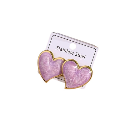 Earrings of steel pink hearts - EA274