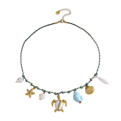 Colier cu frânghie albastră și brelocuri