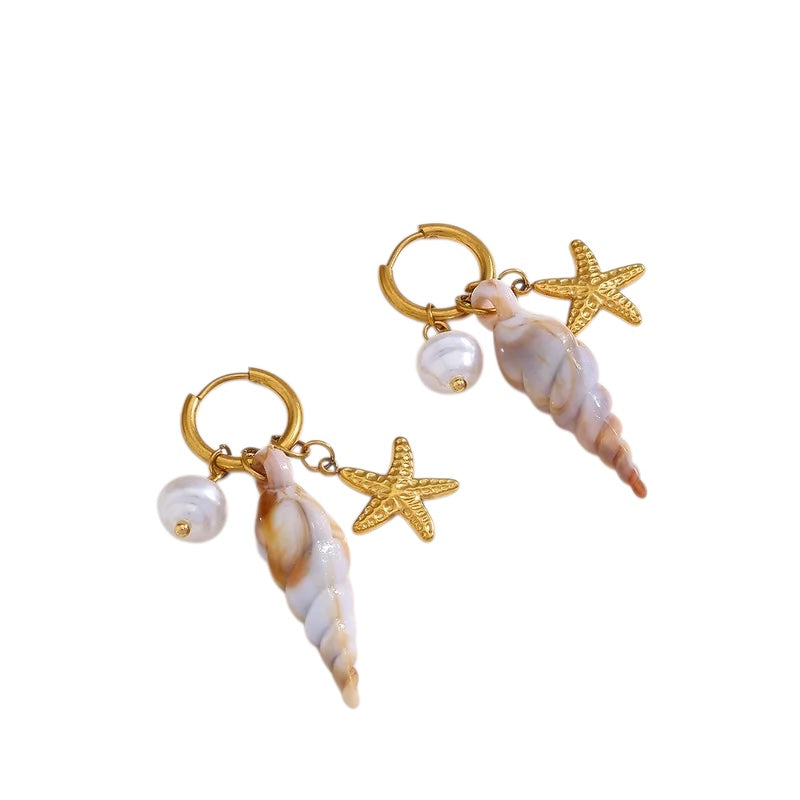 Cercei din oțel cu coajă atârnând -