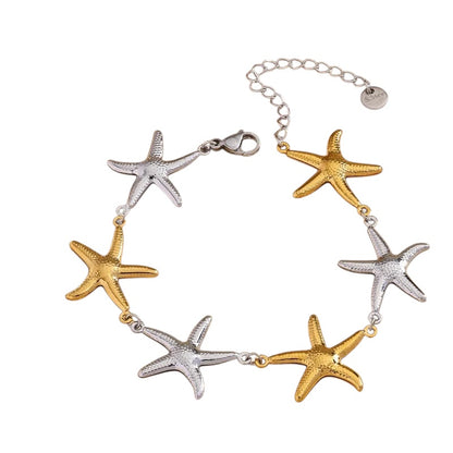 Βραχιόλι ατσάλινο με αστερίες χρυσούς και ασημί - BR407