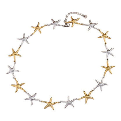 Colier din otel cu stele aurii si argintii -