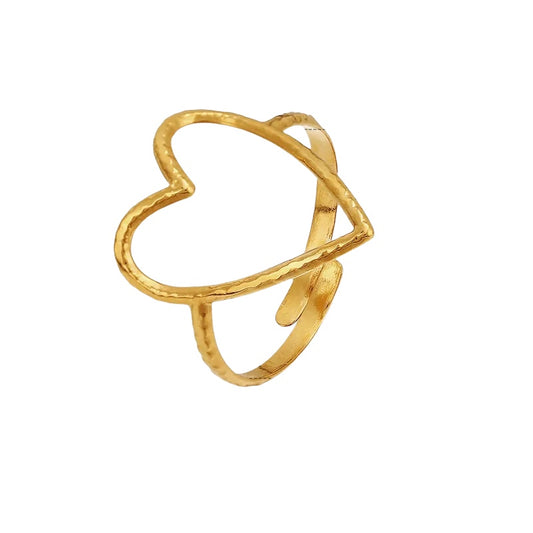 *Δαχτυλίδι ατσάλινη καρδιά xρυσή - r079