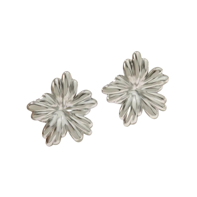 Earrings of steel silver flowers - EA607