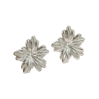 Earrings of steel silver flowers - EA607