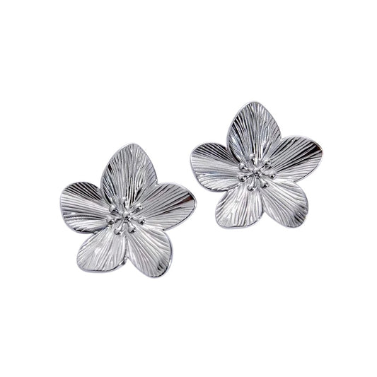 Earrings of steel silver flowers - EA424