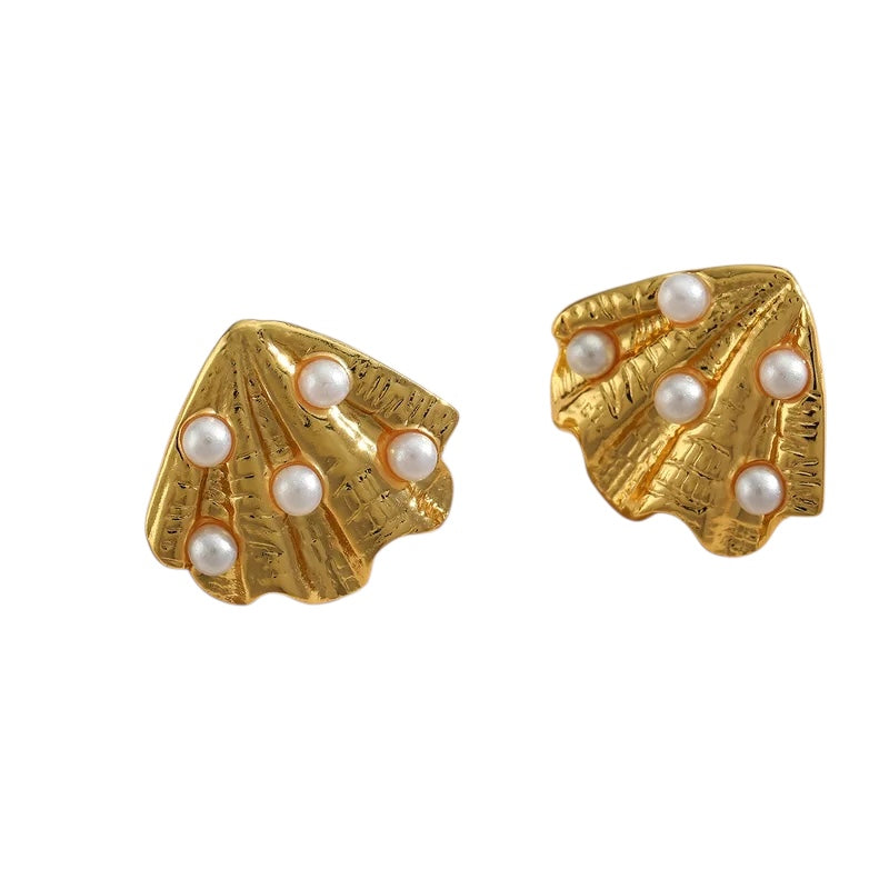 Σκουλαρίκια ατσάλινα χρυσά με πέρλα - w463