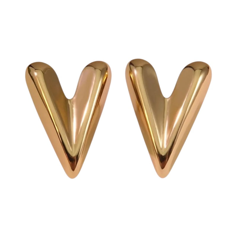 Steel earrings with golden hearts - w464