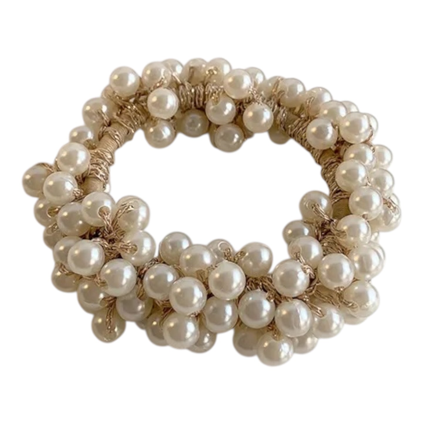 Λαστιχάκι χρυσό με λευκές πέρλες - HA002