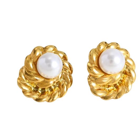 Σκουλαρίκια ατσάλινα με πέρλα- w535