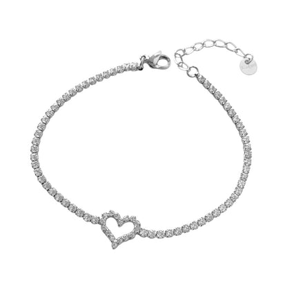 Βραχιόλι ατσάλινο με καρδιά και στρας - w544