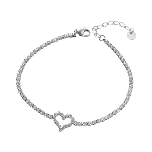 Βραχιόλι ατσάλινο με καρδιά και στρας - w544