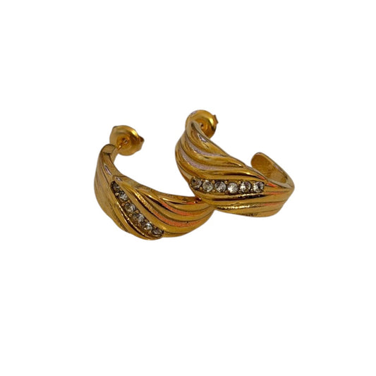 Σκουλαρίκια ατσάλινα xρυσά με στρας- w553