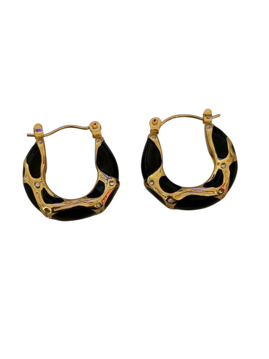 Σκουλαρίκια ατσάλινα μαύρα με στρας- w554