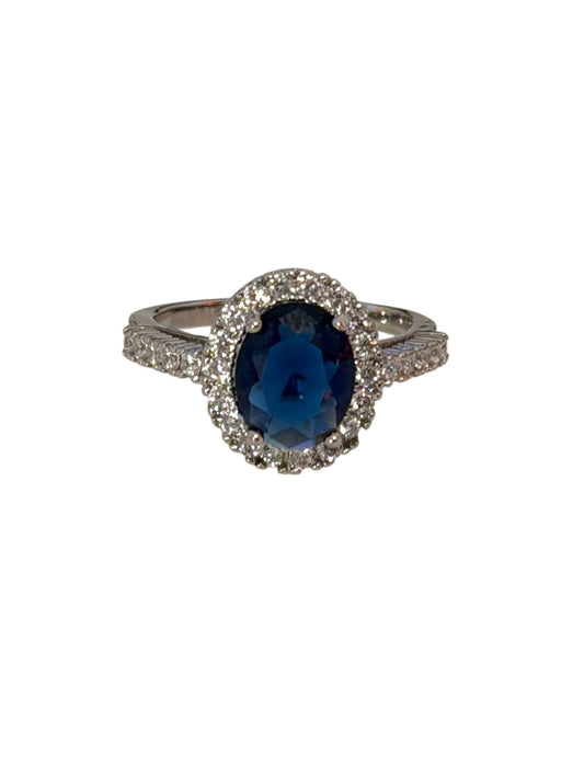 Δαχτυλίδι ορειχάλκινο ασημί με μπλε ζιργκόν  - w557