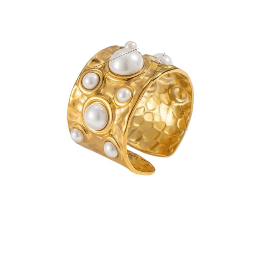 Inel din oțel auriu cu perle- w564