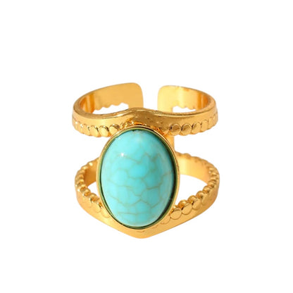 Δαχτυλίδι ατσάλινο χρυσό με τιρκουάζ πέτρα- w567