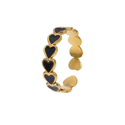 Δαχτυλίδι ατσάλινο χρυσό με μαύρες καρδιές- w577