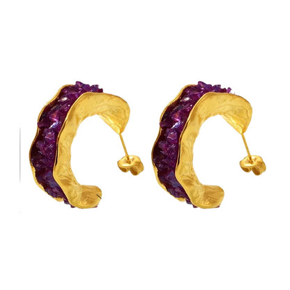 Σκουλαρίκια ατσάλινα με μωβ πέτρες- w584