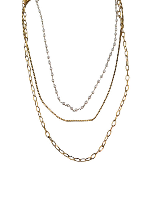Κολιέ ατσάλινο τριπλό χρυσό - w592