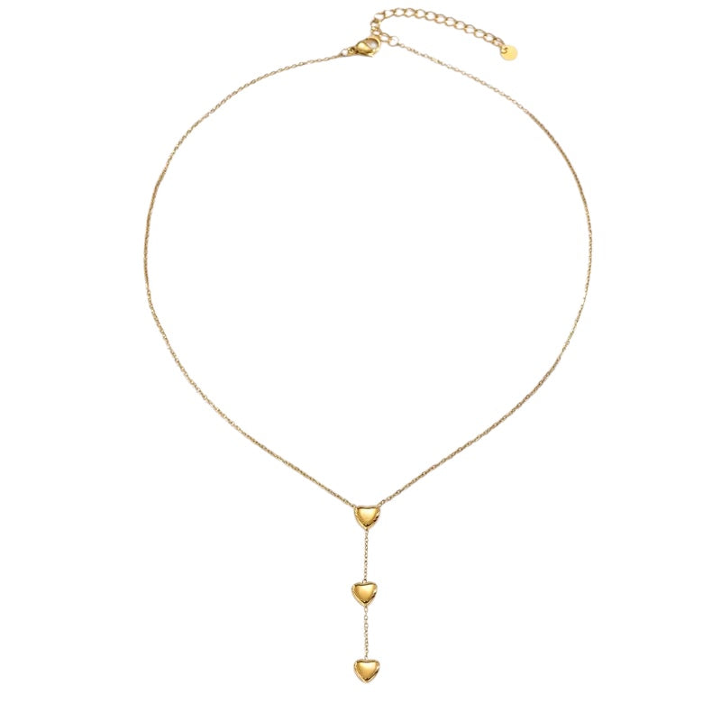 Κολιέ ατσάλινο χρυσό με καρδιές - w595
