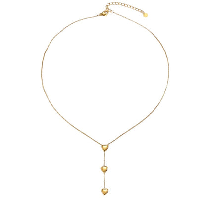 Κολιέ ατσάλινο χρυσό με καρδιές - w595
