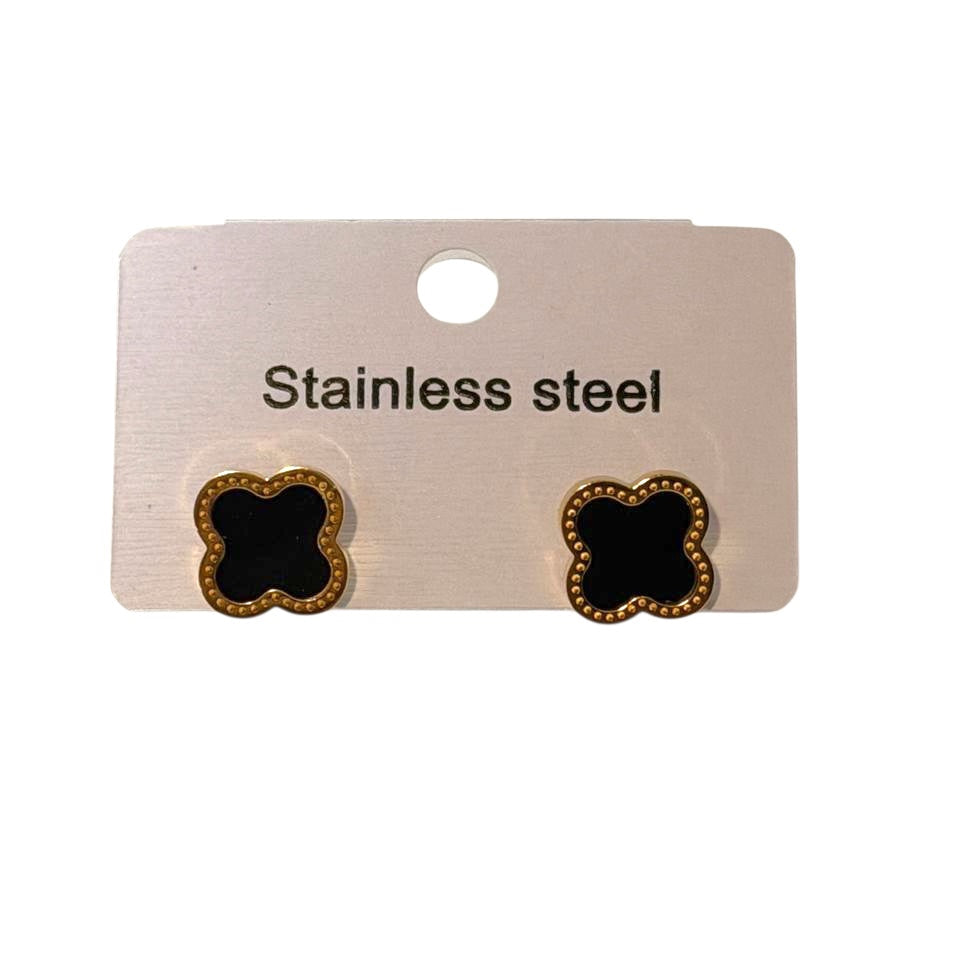 Σκουλαρίκια ατσάλινα με μαύρους κυκλικούς σταυρούς - w605