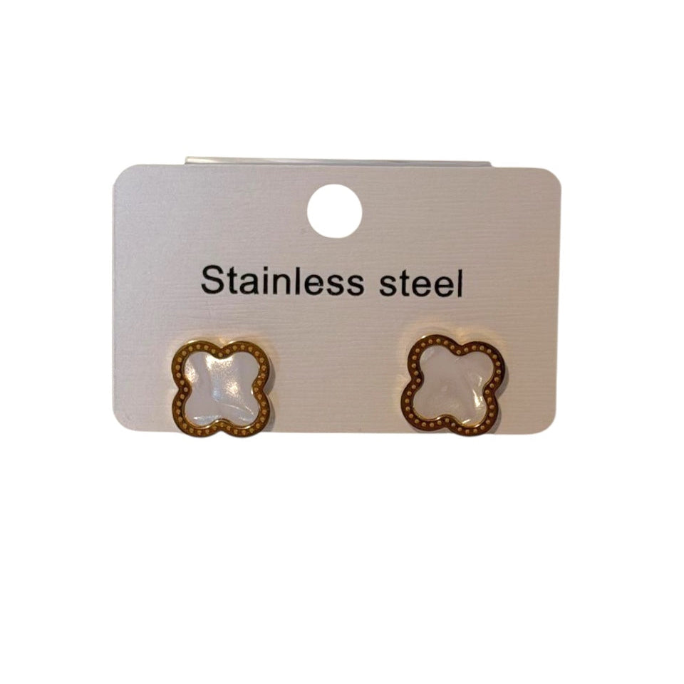 Σκουλαρίκια ατσάλινα με λευκούς κυκλικούς σταυρούς - w606