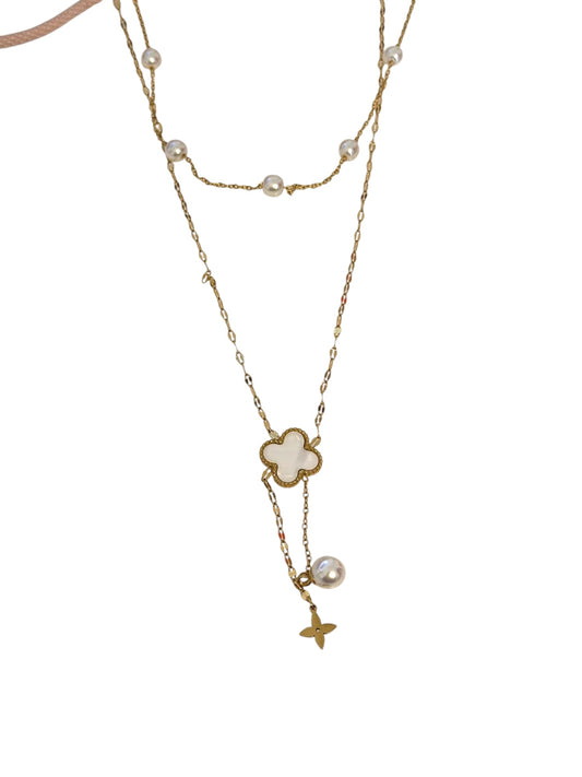 Κολιέ ατσάλινο με πέρλες  -w660