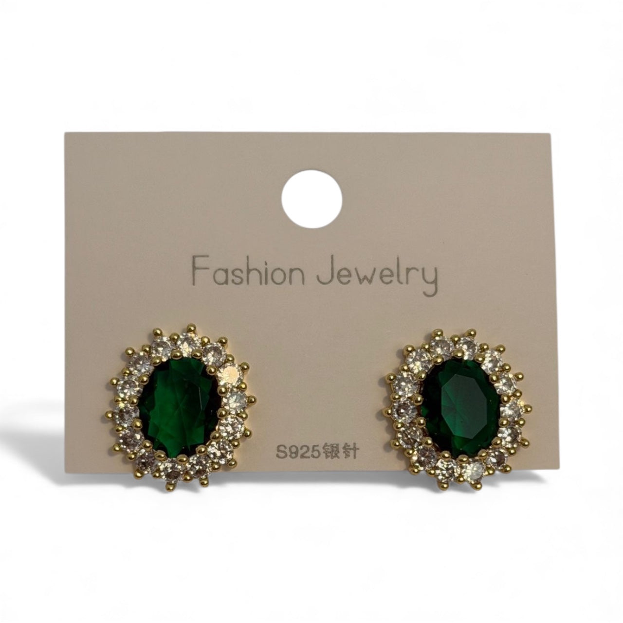 Σκουλαρίκια ορειχάλκινα με πράσινο ζιργκόν -w664