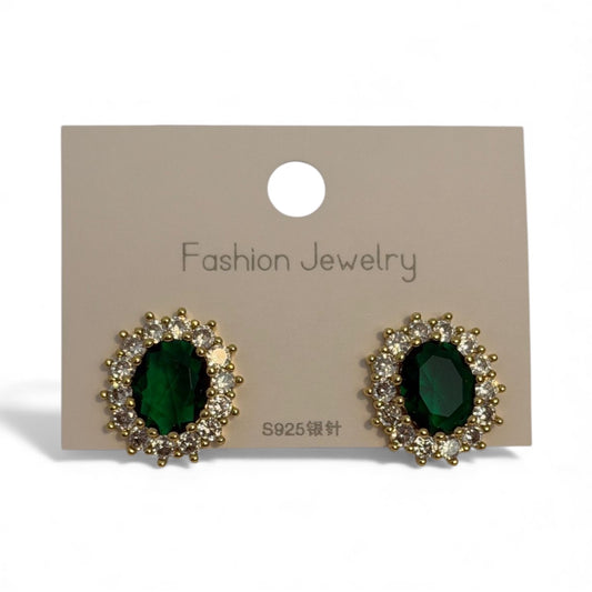 Σκουλαρίκια ορειχάλκινα με πράσινο ζιργκόν -w664