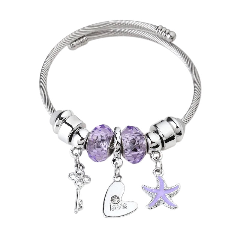 Βραχιόλι ατσάλινο bangle με μωβ αστερία -BR050