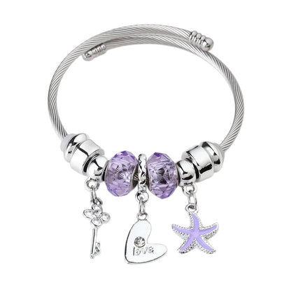 Βραχιόλι ατσάλινο bangle με μωβ αστερία -BR050