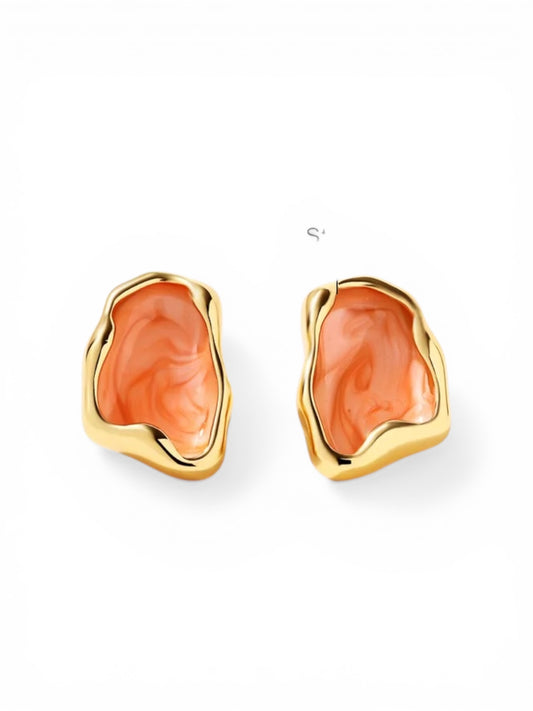 Σκουλαρίκια επιχρυσωμένο ατσάλι με πορτοκαλί γέμισμα- EA137