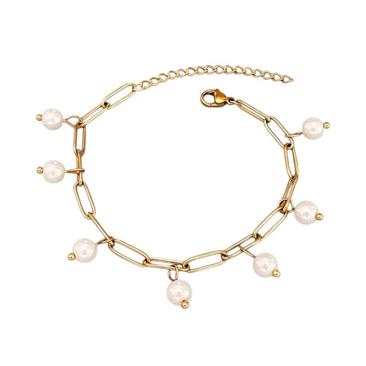 Βραχιόλι ατσάλινη αλυσίδ με πέρλες - BR125