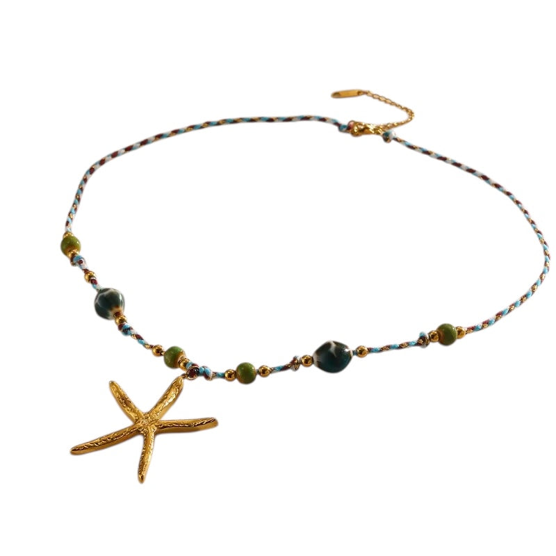 Κολιέ με κορδόνι και ατσάλινο αστερία - ne488