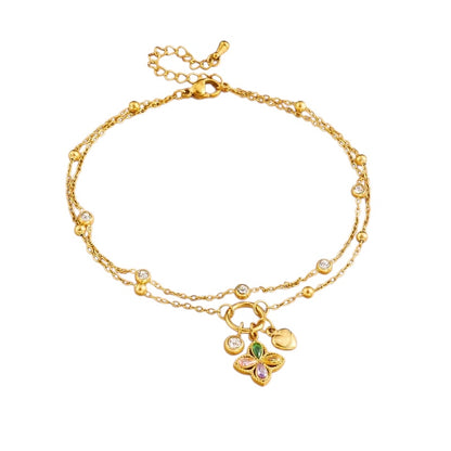 Βραχιόλι ποδιού με διπλή αλυσίδα και πολύχρωμα ζιργκόν- AN025