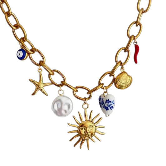 Κολιέ ατσάλινο με καλοκαιρινά charms -  NE085