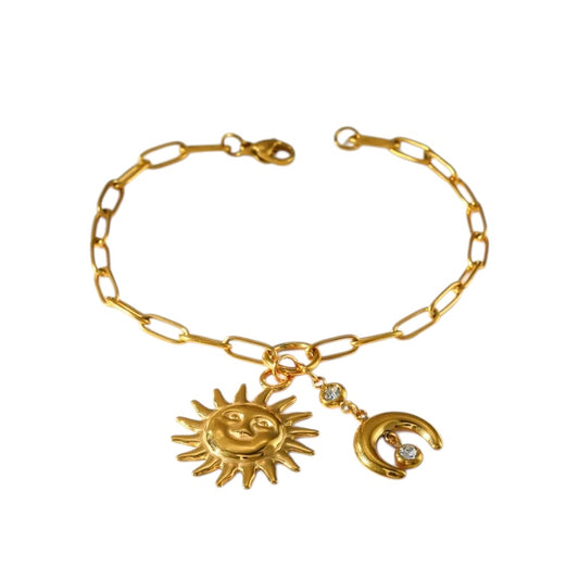 Βραχιόλι ατσάλινη αλυσίδα με ήλιο και φεγγάρι- BR216