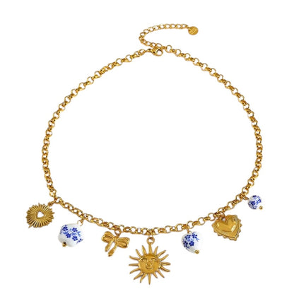 Κολιέ ατσάλινο με ήλιο και charms- NE433