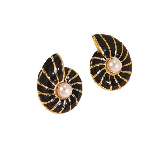 Σκουλαρίκια ατσάλινα μαύρο κοχύλι - EA214